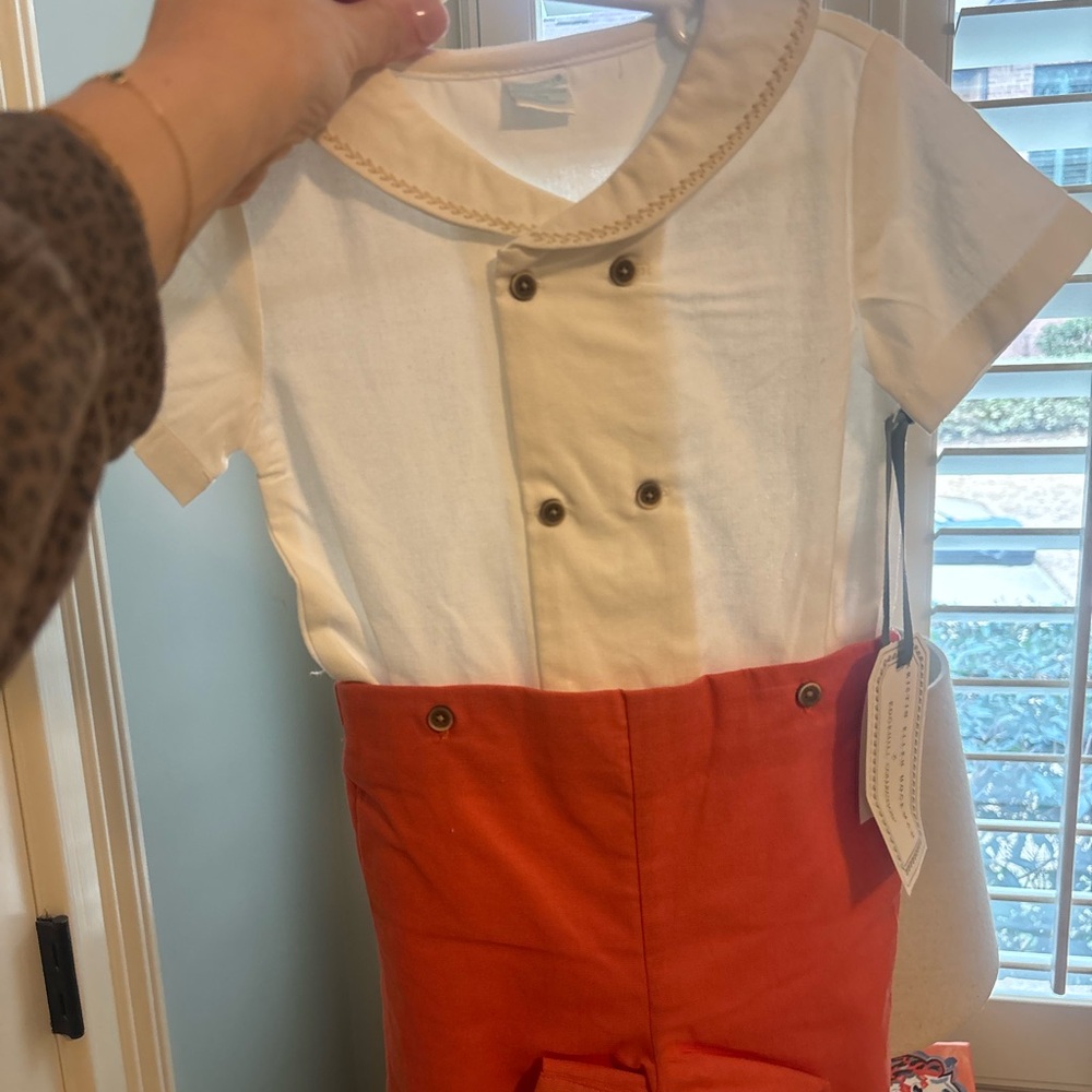 Edgehill Collection White and Orange Kids Romper